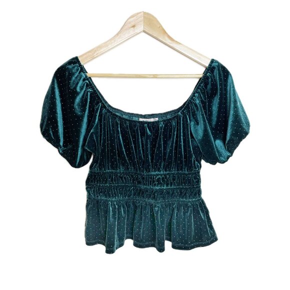 Holiday Party Top - Mi Ami Emerald Green Velvet Ruched Top XS/S - Picture 1 of 6